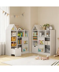homfan Kids 7-Cubby Bookshelf with Removable Drawer, 3-Tier Sling Toy Storage Organizer, Easy Assembly Toddler Storage Cabinet for Playroom Nursery