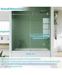 homfan Sliding Shower Door with Stainless Steel Frame 8mm Tempered Glass, Bathroom Enclosure for Tub Shower, Brushed
