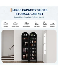 homfan Tall Shoe Cabinet, 70" Arched Storage Cabinet with 8 Tiers, Wooden Rack Adjustable Shelves