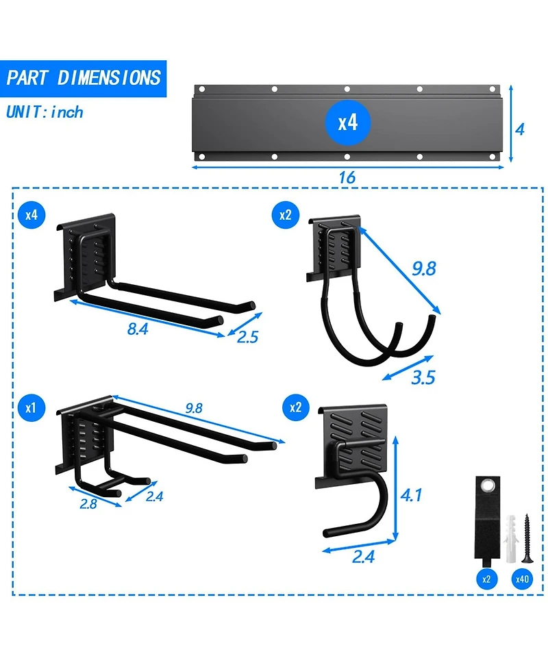 Xdovet Garden Tool Organizer Wall Mount with Hooks for Shed Workshop