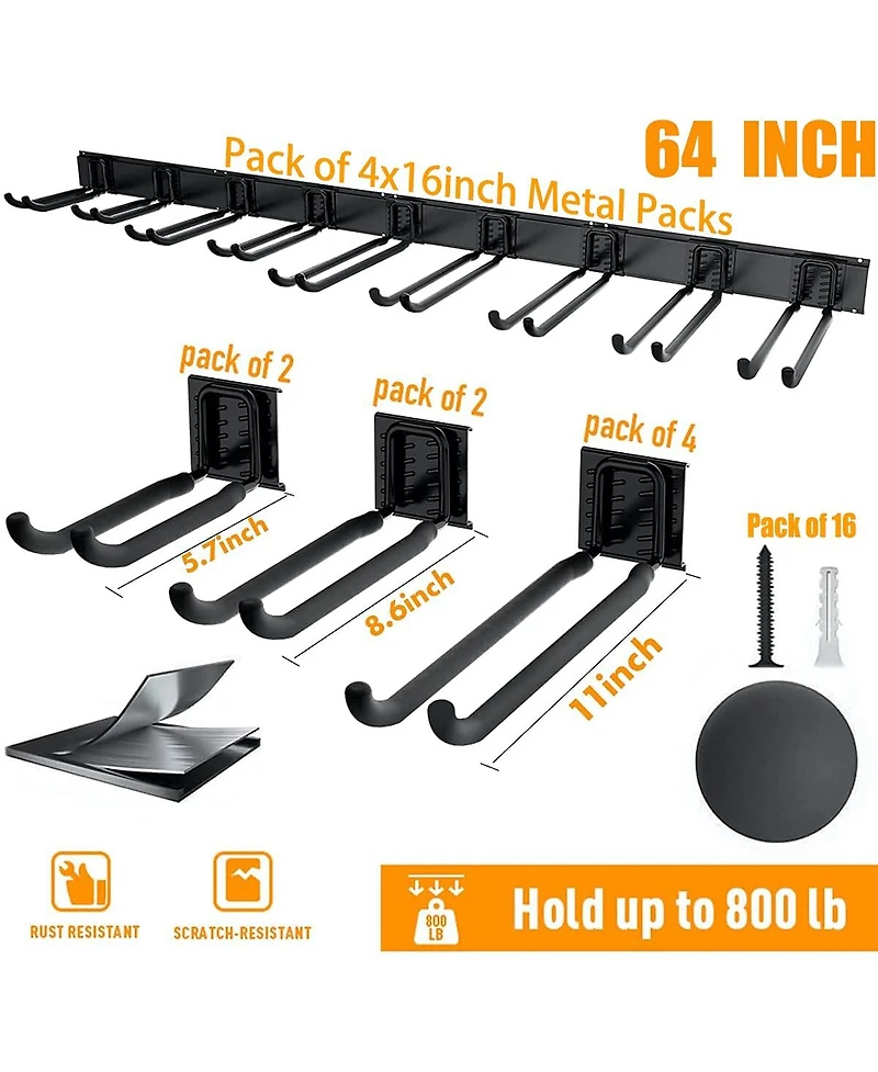 Xdovet Tool Storrack Steel Garage Wall Mount Organizer Hooks Ladder Chair Shovel Broom Power Tool Storage Rack Heavy Duty 800 Lbs