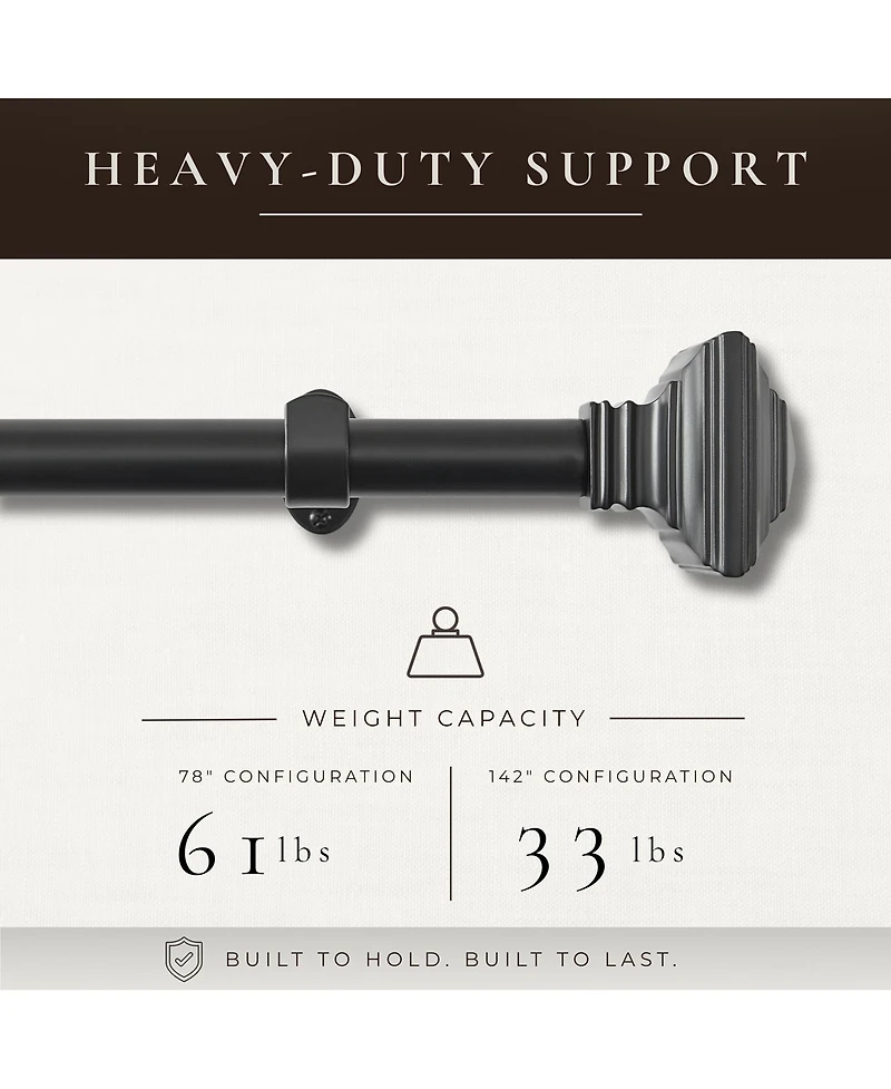 Threadmade Home Florence 1-Inch Adjustable Decorative Single Curtain Rod with Stacked Square Finials