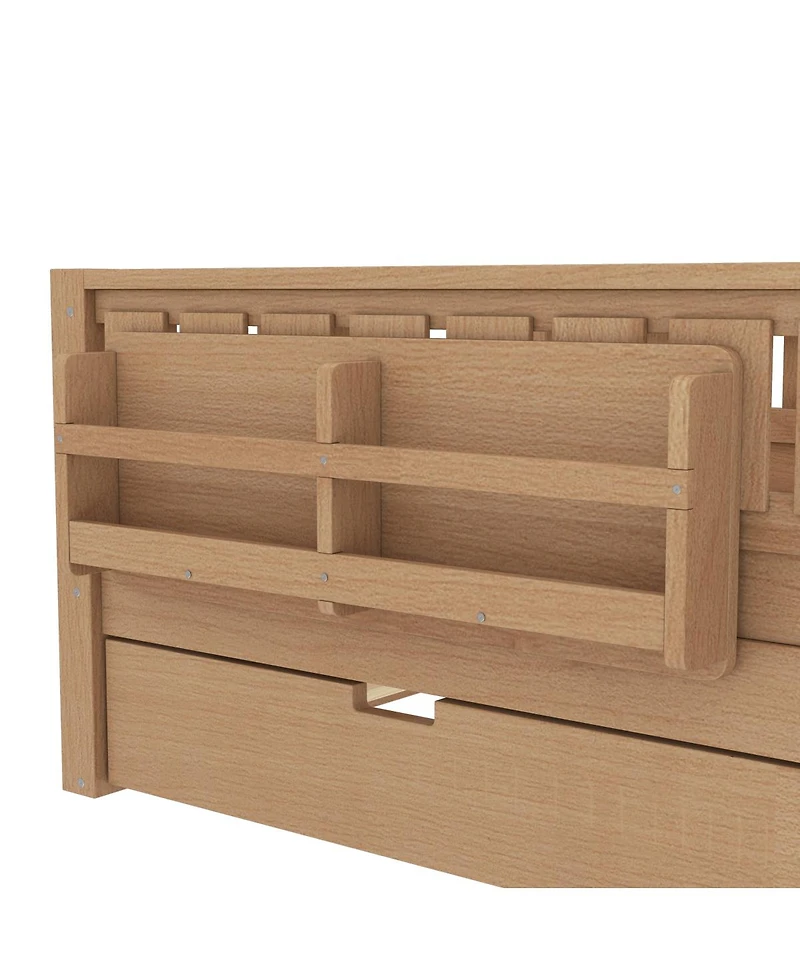 Streamdale Furniture Twin Bed with Bookshelves Staircase Safety Rails and Trundle