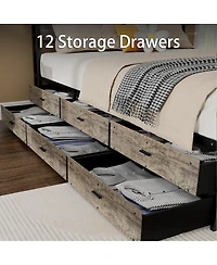 Streamdale Furniture Queen Bed Frame with Storage Headboard and 12 Drawers Metal Platform