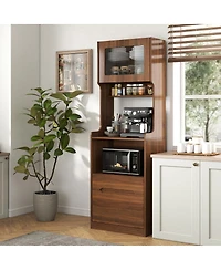 Streamdale Furniture Farmhouse Kitchen Pantry Hutch with Microwave Stand and Coffee Bar