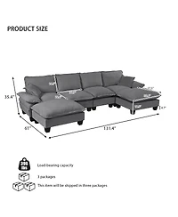 Streamdale Furniture Modular 6-Seater U-Shape Cloud Sofa with Movable Ottomans