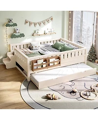 Streamdale Furniture Full Loft Bed with Bookshelves Staircase Safety Rails and Trundle