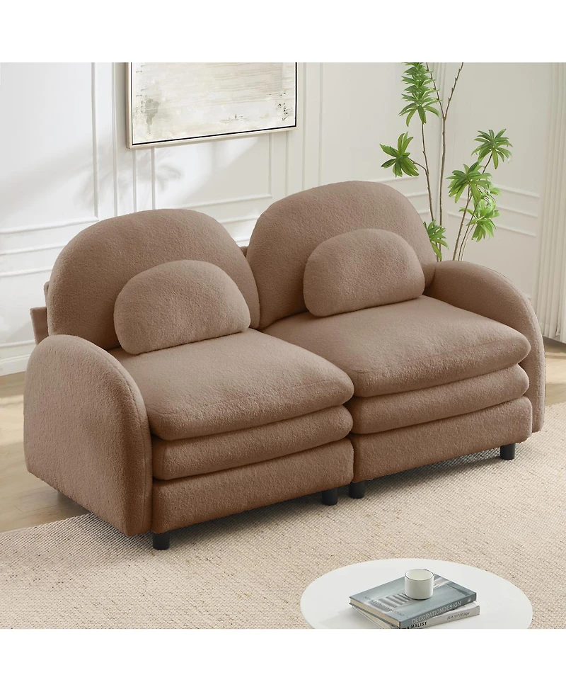 Streamdale Furniture Teddy Fabric Cloud-like 2-Seater Loveseat with Curved Backrest Camel