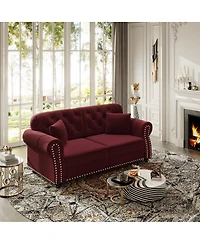Streamdale Furniture 63'' Velvet Chesterfield Sofa with Nailhead Trim and 2 Pillows