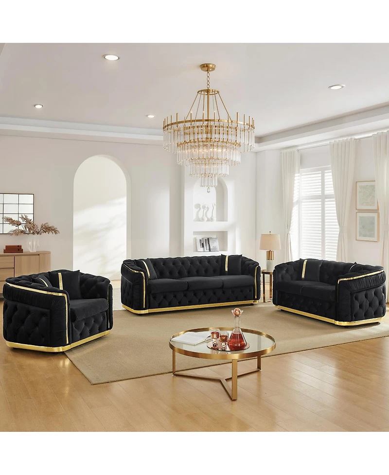 Streamdale Furniture 3-Piece Velvet Chesterfield Sofa Set