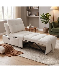 Streamdale Furniture Teddy Fabric Single Sofa Bed with Usb Port and Storage Pocket