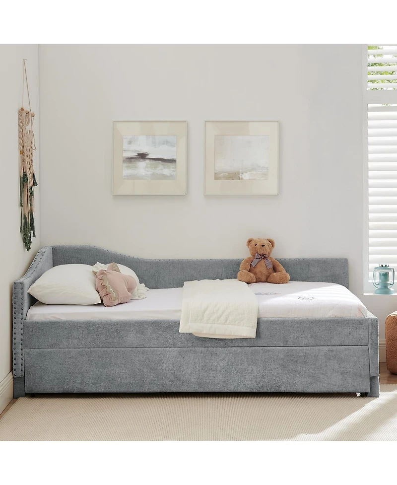 Streamdale Furniture Twin Curved Padded Daybed with Trundle and Usb Port