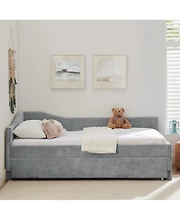 Streamdale Furniture Twin Curved Padded Daybed with Trundle and Usb Port