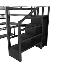 Streamdale Furniture Metal Loft Bed with Staircase Wardrobe Desk and Led Lights