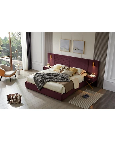 Streamdale King Size Velvet Upholstered Platform Bed with Vertical Channel Tufted Headboard