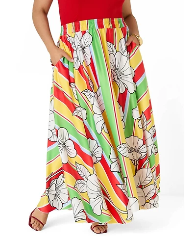 Ashley Stewart Plus Floral Satin Maxi Skirt