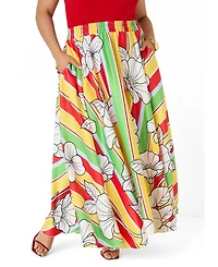 Ashley Stewart Plus Floral Satin Maxi Skirt