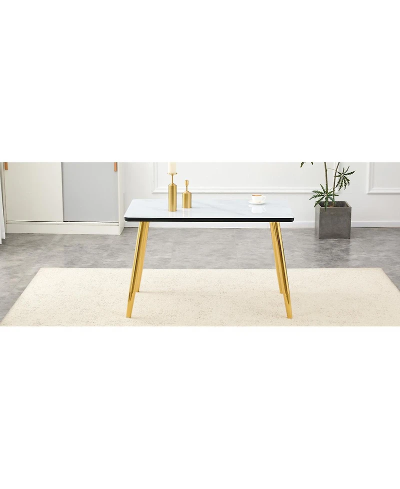 Streamdale Furniture Modern Minimalist Rectangular Dining Table with Faux Marble Top and Gold Legs