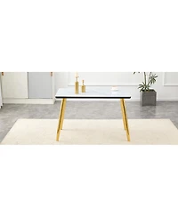 Streamdale Furniture Modern Minimalist Rectangular Dining Table with Faux Marble Top and Gold Legs