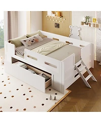 Streamdale Furniture Wood Platform Bed with Guardrail and Drawer