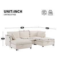 Streamdale Furniture 98'' Modular U-Shaped Sectional Sofa with Storage Ottoman and Charging Ports