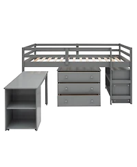 Streamdale Furniture Low Study Twin Loft Bed with Cabinet and Rolling Portable Desk