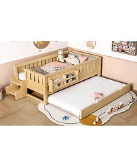 Streamdale Furniture Bed with Bookshelves Staircase Safety Rails and Trundle Light