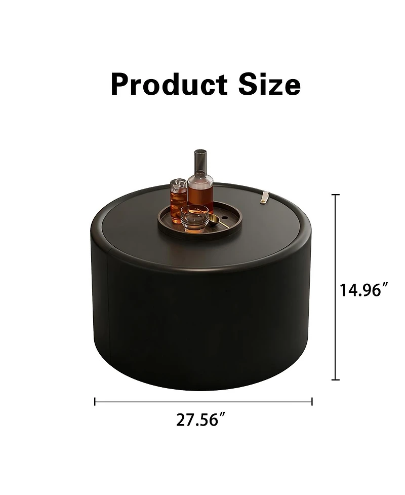 Streamdale Furniture Round Coffee Table with Tempered Glass Top and Hidden Storage