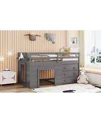 Streamdale Furniture Twin Size Loft Bed with Cabinet and Shelf