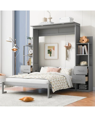 Streamdale Furniture Queen Size Murphy Bed Wall Bed with Shelves Drawers