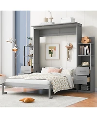 Streamdale Furniture Queen Size Murphy Bed Wall Bed with Shelves Drawers