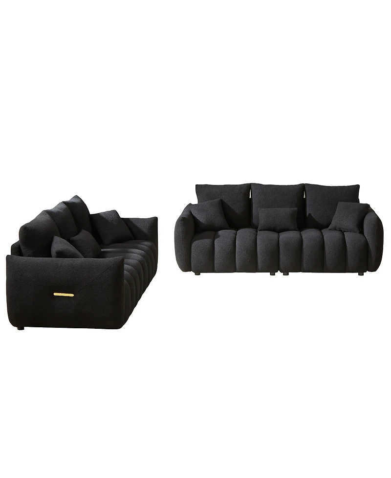 Streamdale Furniture 3-Seater + 3-Seater Teddy Fabric Sofa Set with 6 Cushions