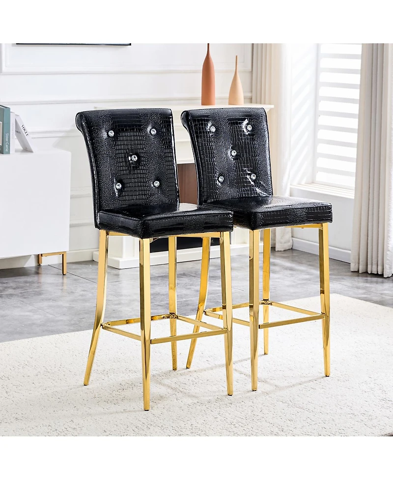 Streamdale Furniture Set of 2 Vintage Crocodile Leather Bar Chairs
