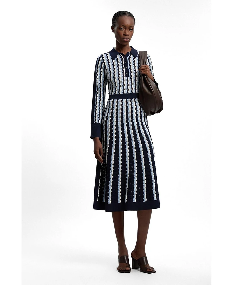 Karen Millen Women's Pointelle Collared Midi Dress