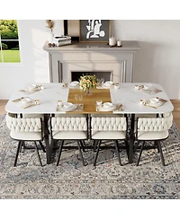 Streamdale Furniture 9-Piece Square Faux Marble Dining Set with 8 Beige Velvet Chairs