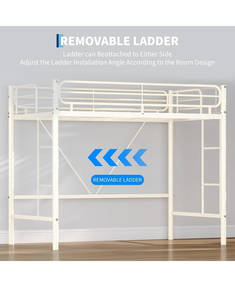 gaomon Twin Loft Bed for Kids/Teens, Heavy Duty Metal Frame with 11.7 inch Guardrail, Space Saving Workspace Underneath