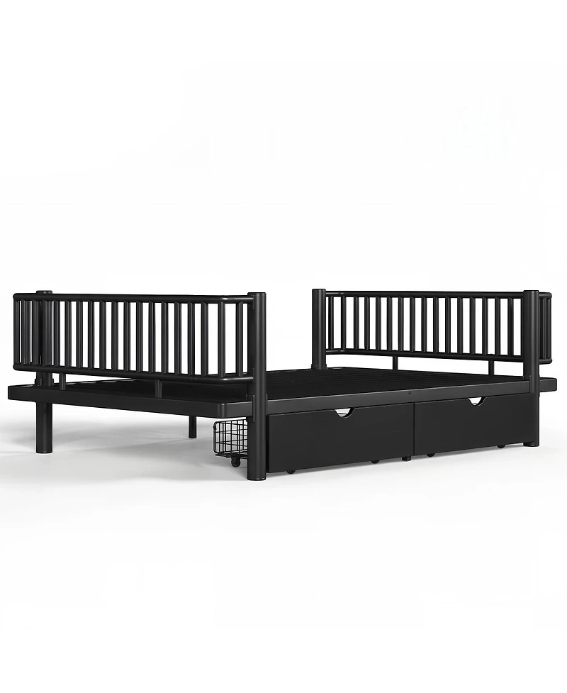 Streamdale Furniture Full Size Metal Platform Bed with Storage Drawers and Safety Round-Pipe Design