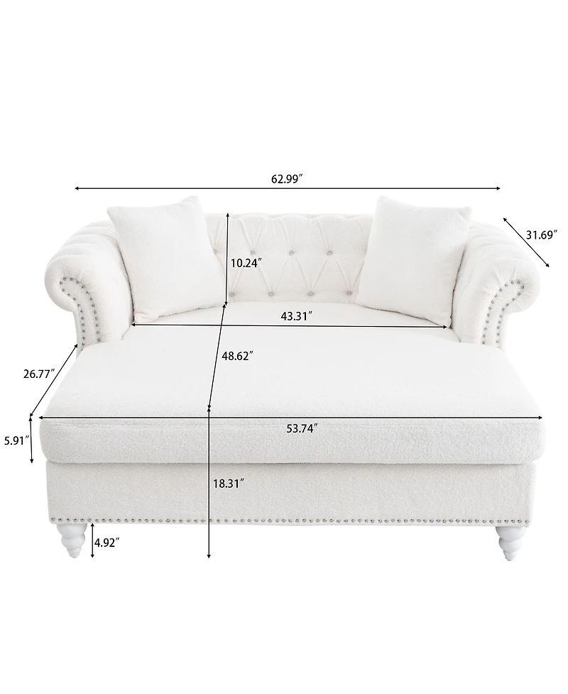 Streamdale Furniture 63'' Tufted Pu Leather Loveseat Chaise Lounge with 2 Pillows