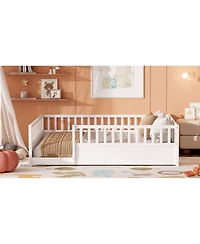 Streamdale Furniture Queen Montessori Floor Bed with Safety Guardrails