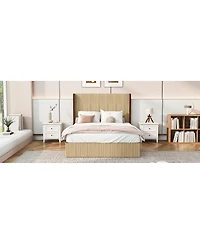 Streamdale Furniture Queen Size Serrated Wooden Platform Bed with Wing-Shaped Headboard