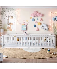 Streamdale Furniture Twin Size Bed Floor Bed with Safety Guardrails and Door for Kids