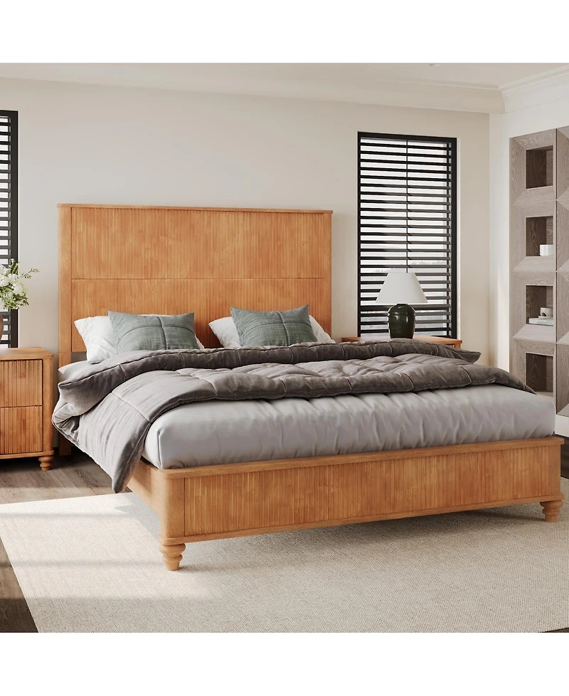 Streamdale Furniture Solid Wood Queen Platform Bed Frame with Tall Headboard No Box Spring Needed