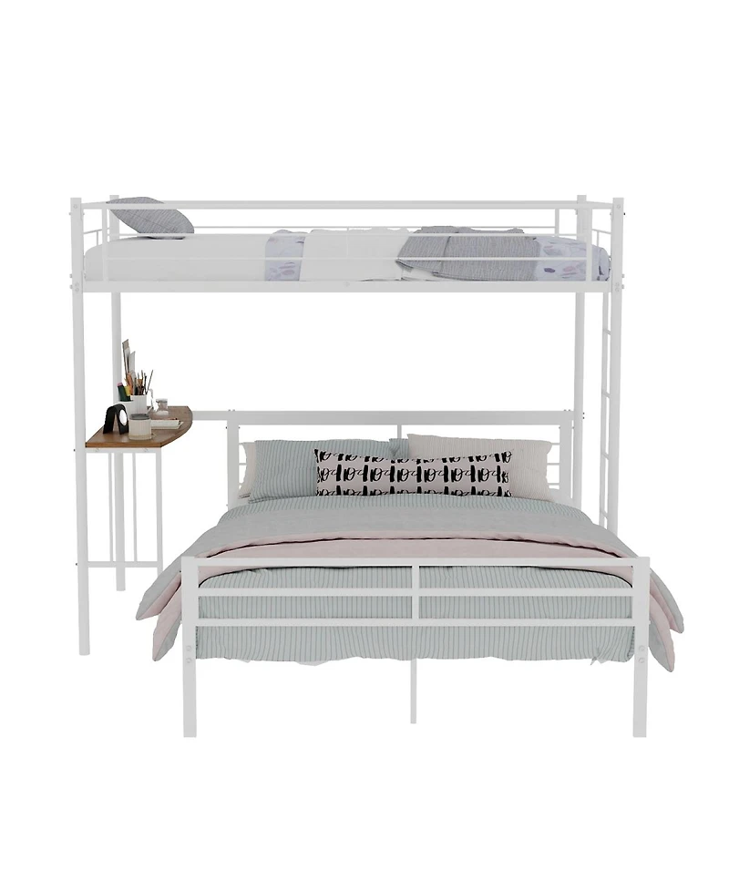 Streamdale Furniture Twin Over Full Metal Bunk Bed with Desk and Staircase