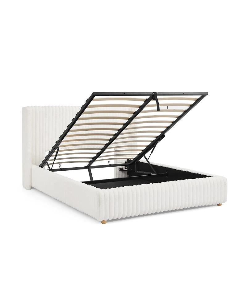 Streamdale Furniture Queen Vertical Striped Gas Lift Storage Bed in Luxury Fluffy Rabbit Fur