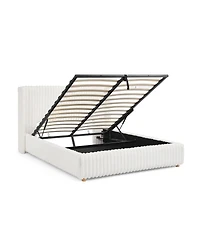 Streamdale Furniture Queen Vertical Striped Gas Lift Storage Bed in Luxury Fluffy Rabbit Fur