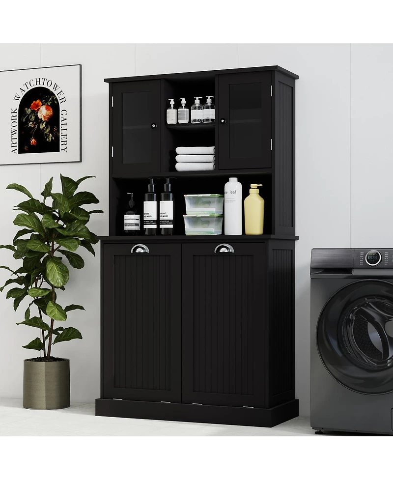 Streamdale Furniture Tilt-Out Two-Compartment Laundry Cabinet with Adjustable Shelves