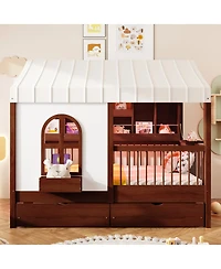 Streamdale Furniture Full Size House Bed with 2 Drawers Side Bookshelf and Led Strip