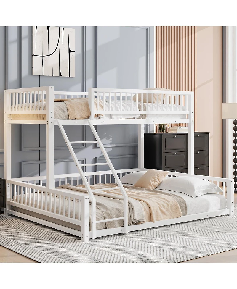 Streamdale Furniture Twin Xl over Queen Floor Bunk Bed with Ladder and Guardrails
