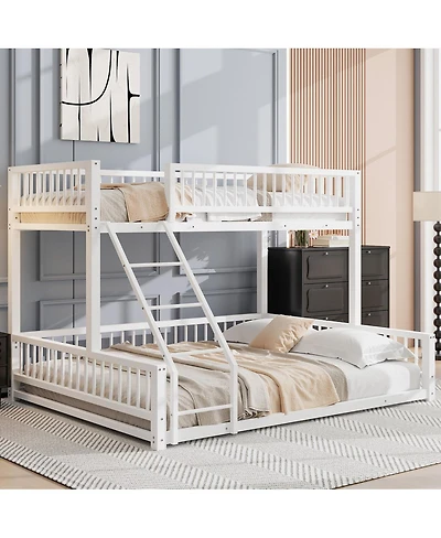 Streamdale Furniture Twin Xl over Queen Floor Bunk Bed with Ladder and Guardrails
