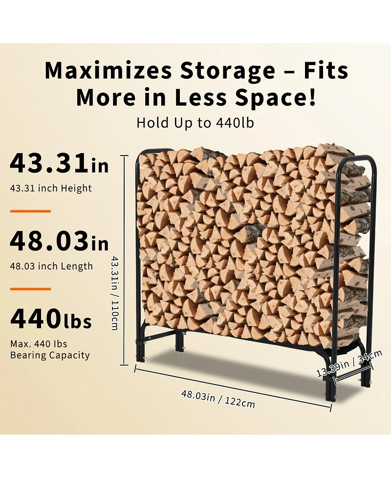 gaomon 4 Feet Firewood Rack, Steel Log Holder for Outdoor Storage, Patio, Fireplace and Backyard